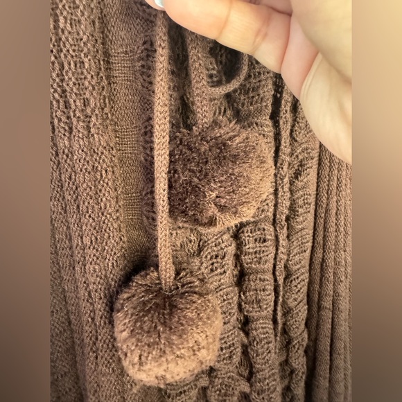 VENICE BLUE Chocolate Brown Boho Pom Pom Tie Longline Cardigan L/XL Sweater Top - Picture 8 of 16